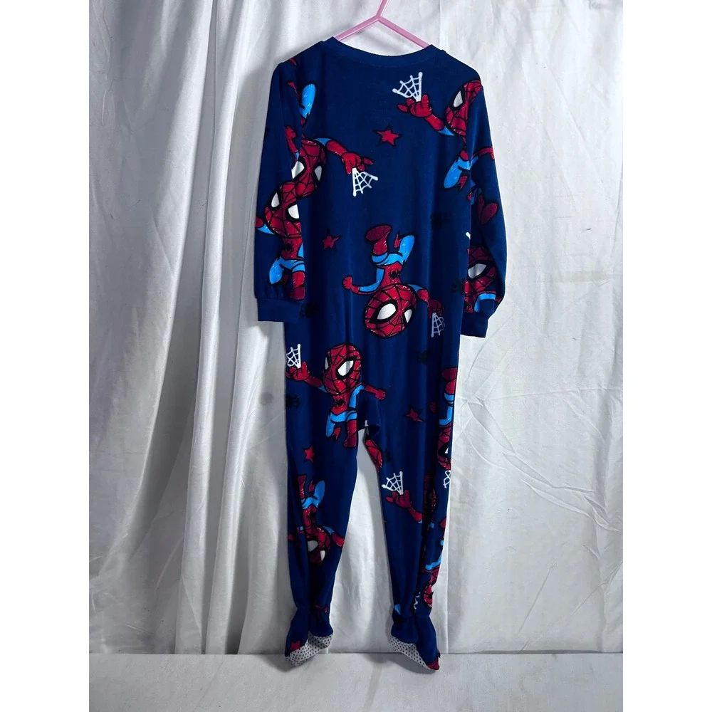 Marvel Spider-Man Footed Pajamas 5T Blue Fleece Zip Up Sleeper Kids